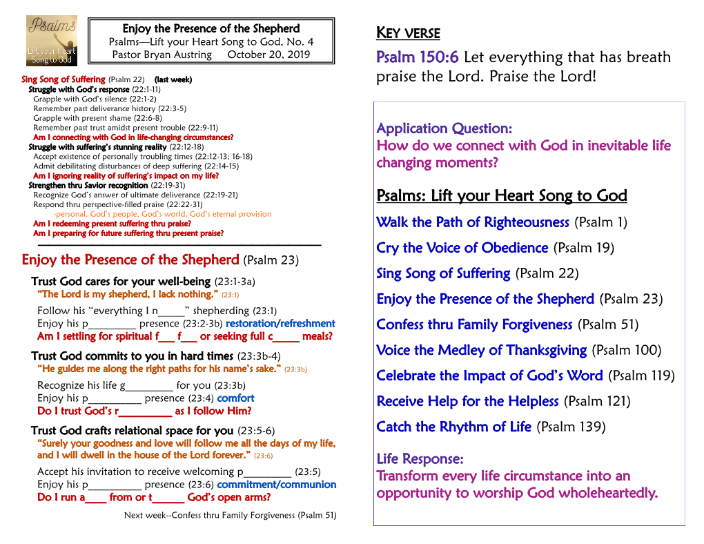 Psalms: Lift Your Heart Song to God Psalm 150:6 Let Everything That