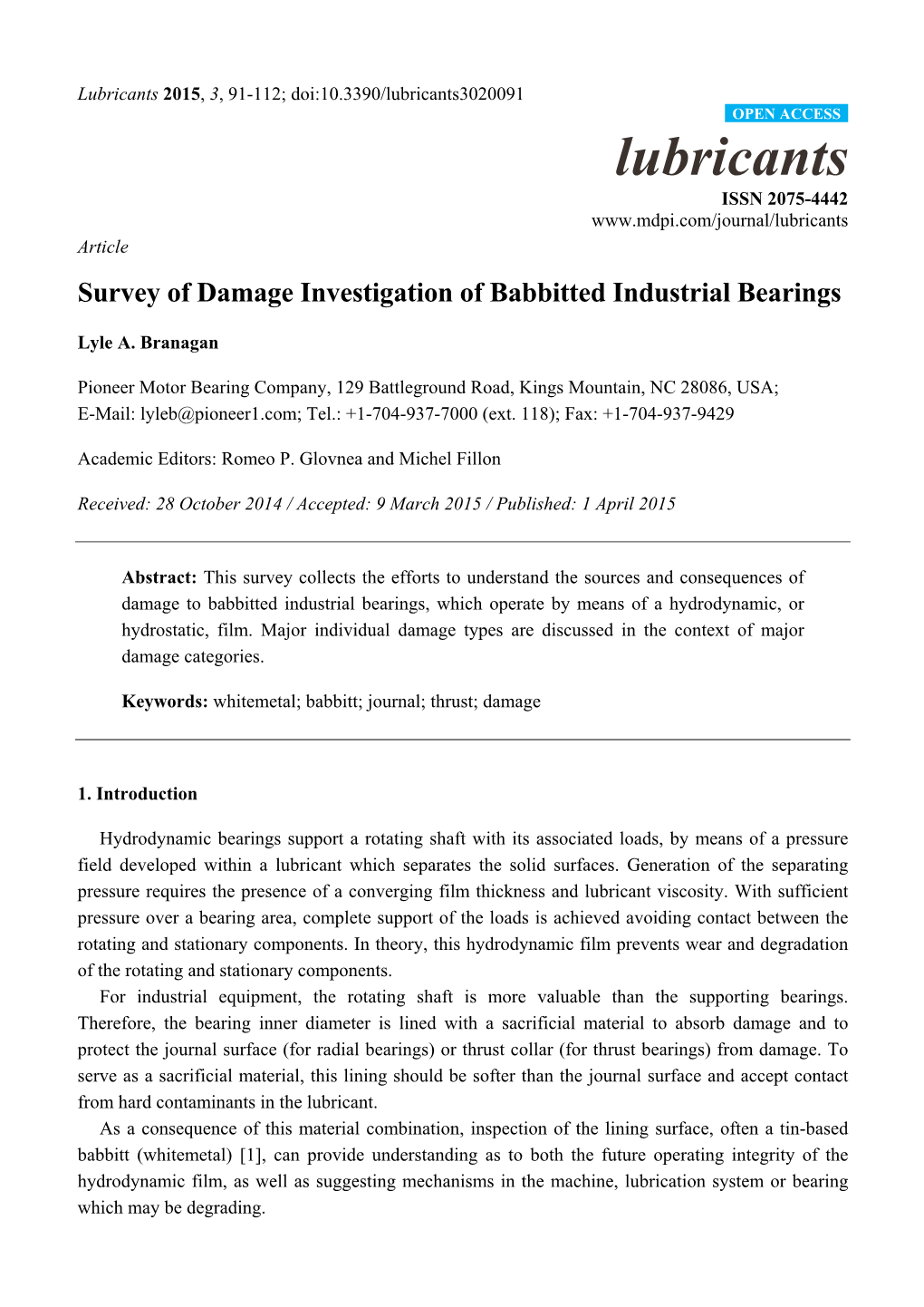 Survey of Damage Investigation of Babbitted Industrial Bearings