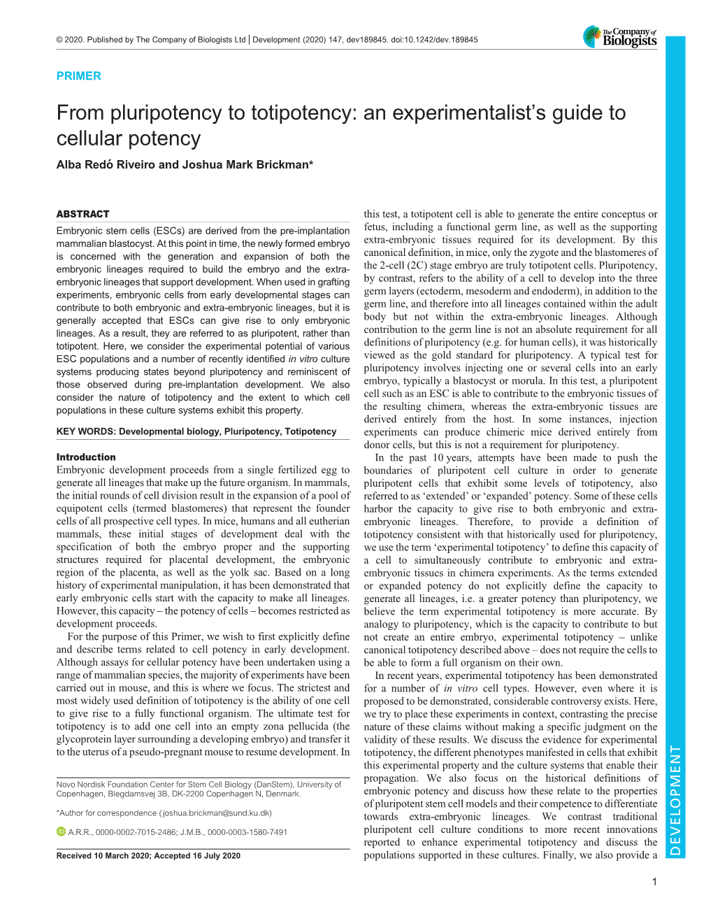 From Pluripotency to Totipotency: an Experimentalist's Guide to Cellular