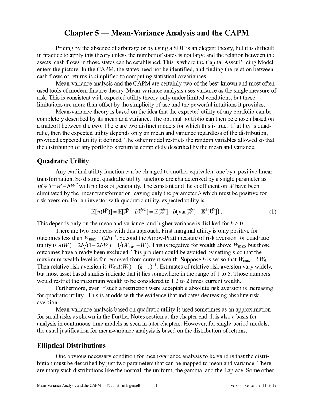 Chapter 5 — Mean-Variance Analysis and the CAPM