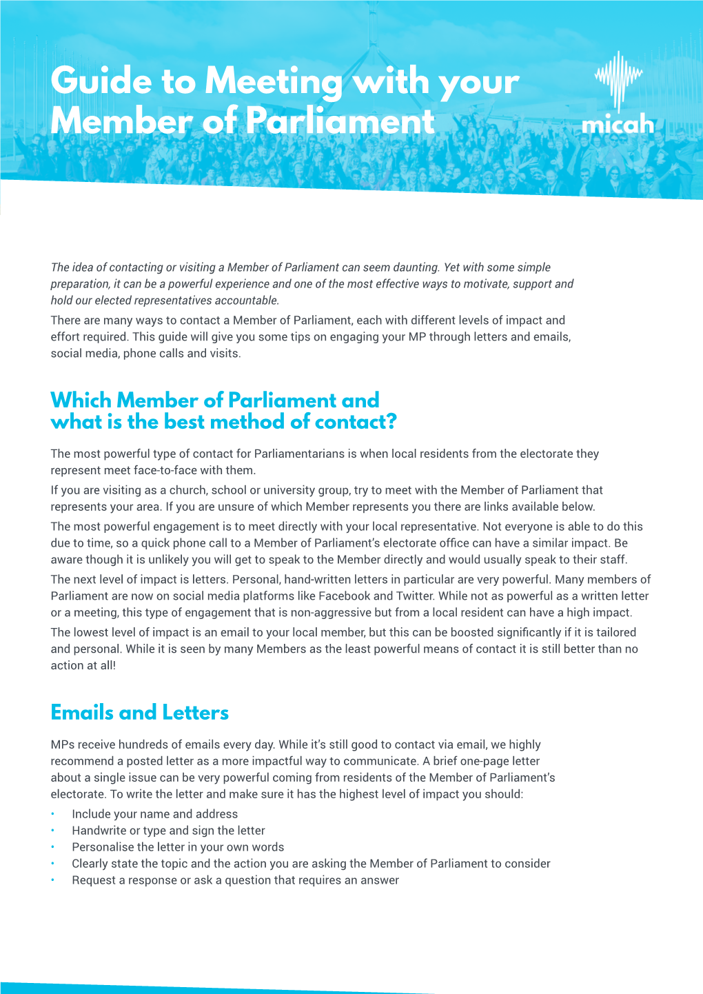 Guide to Meeting with Your Member of Parliament