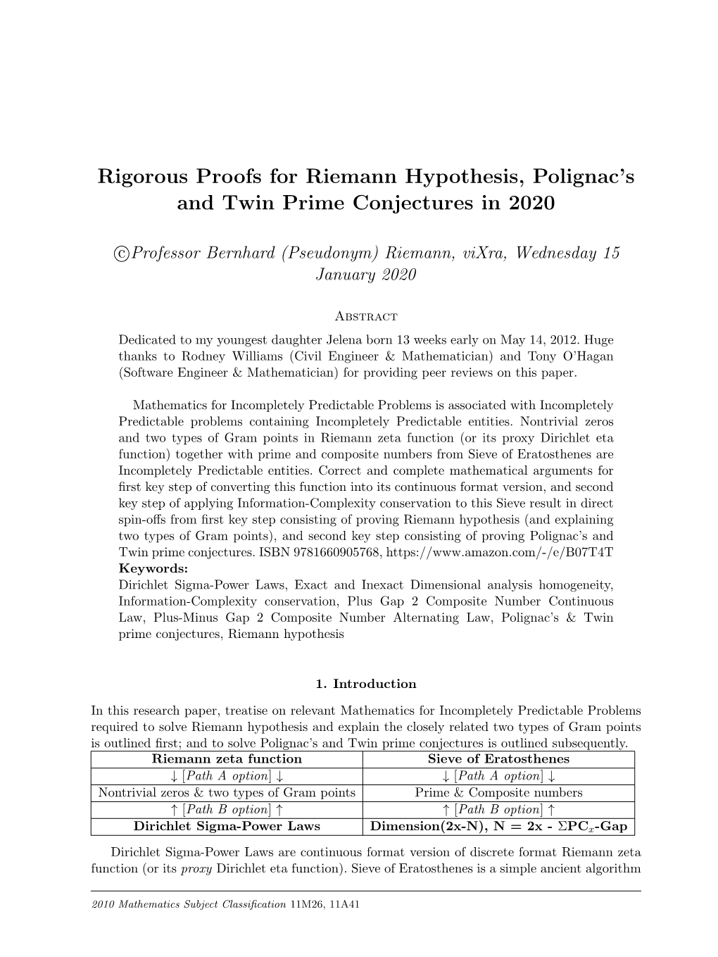 Rigorous Proofs for Riemann Hypothesis, Polignac's and Twin