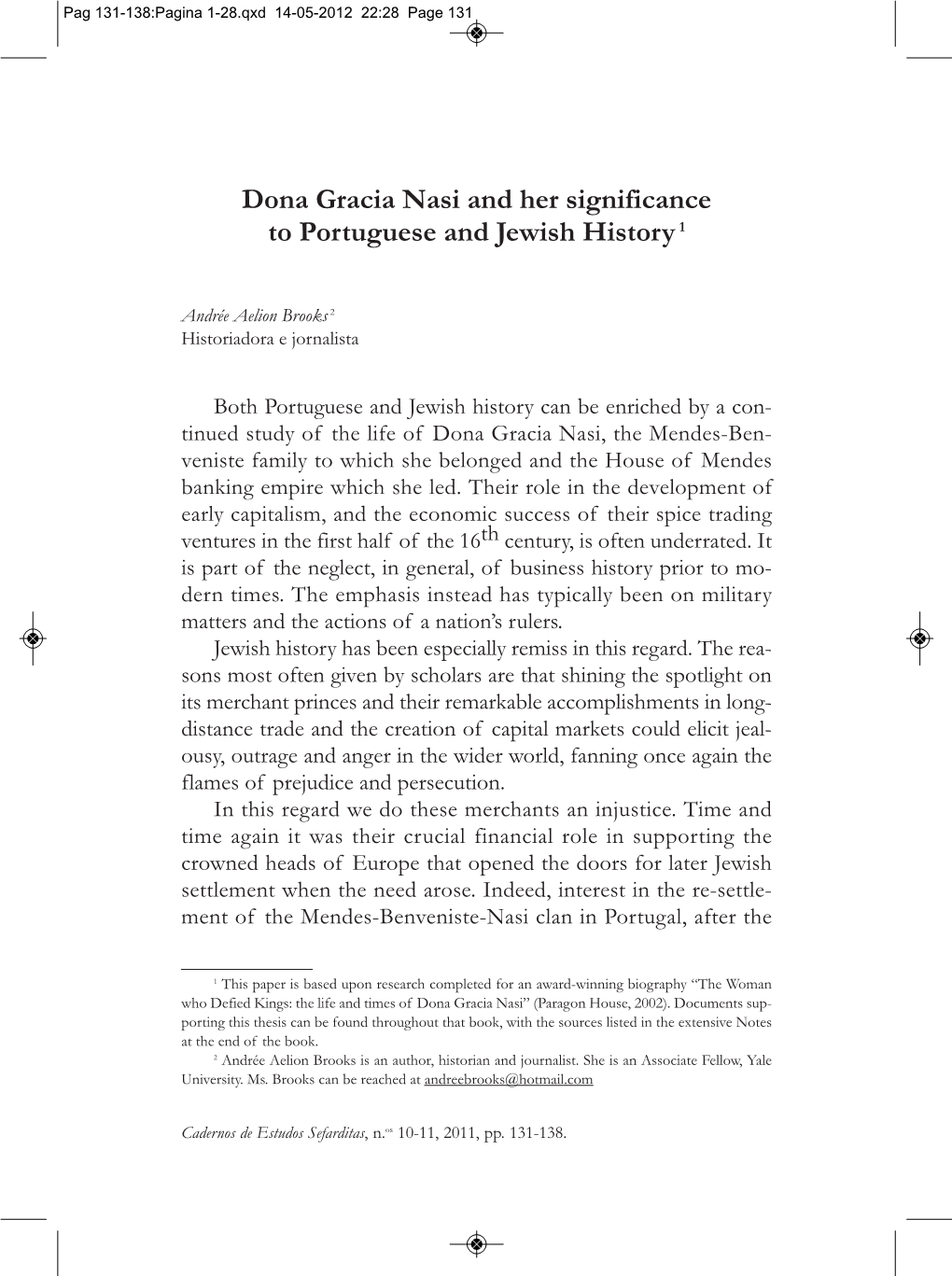 Dona Gracia Nasi and Her Significance to Portuguese and Jewish Histor Y 1