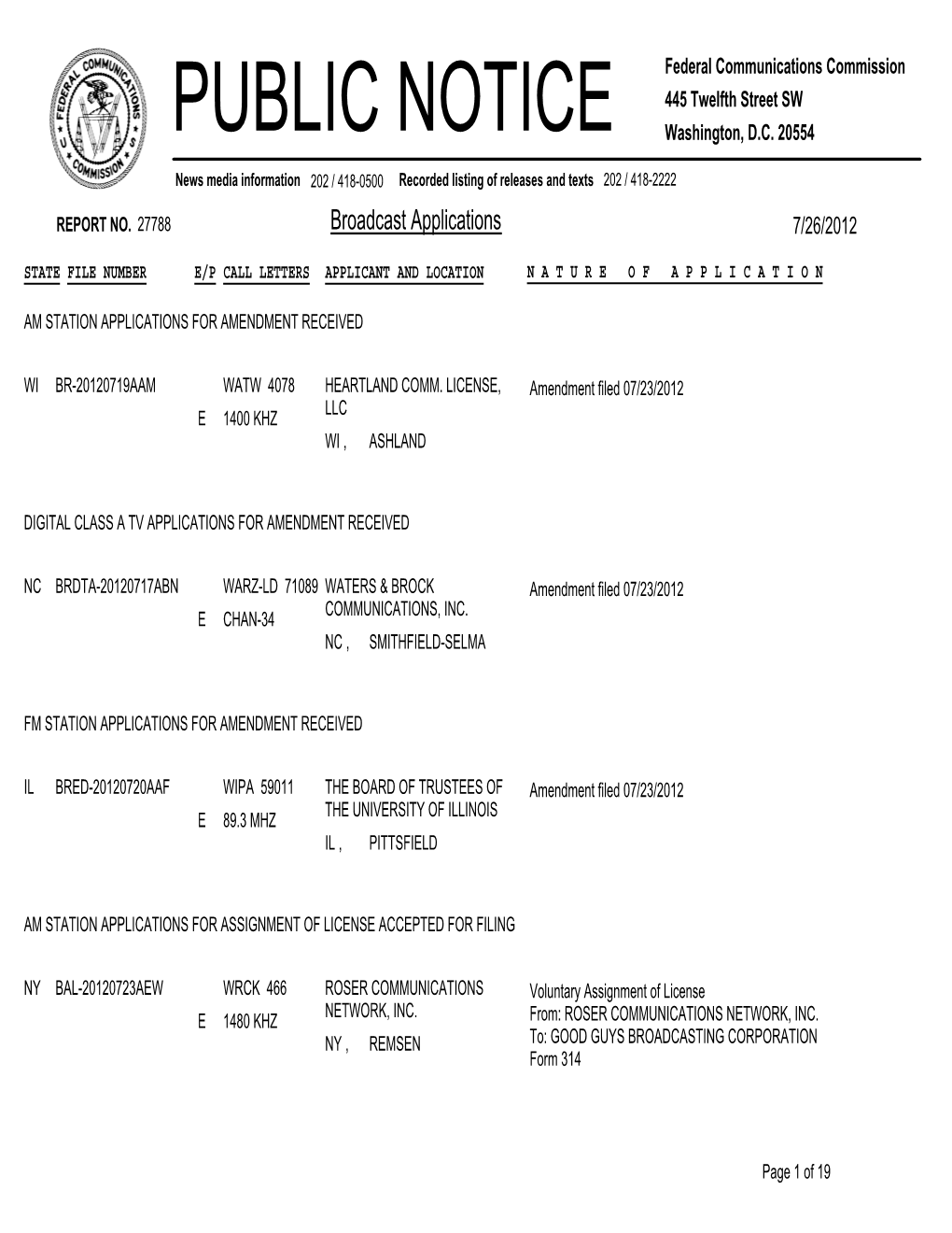 Broadcast Applications 7/26/2012