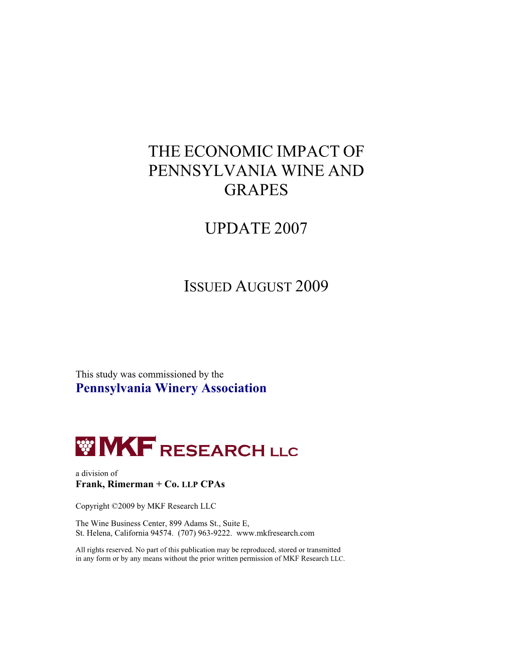 The Economic Impact of Pennsylvania Wine and Grapes