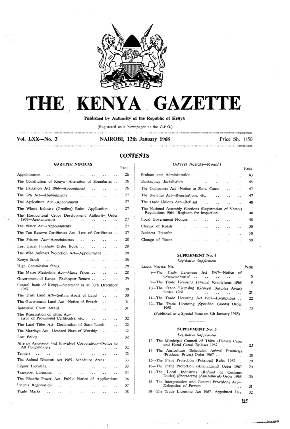 THE KENYA GAZETTE Published by Authority of the Republic of Kenya