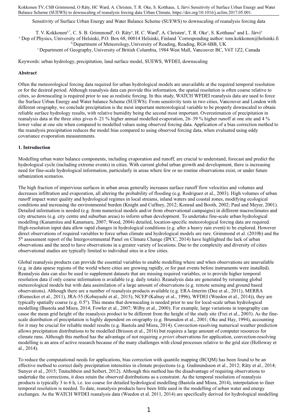 Sensitivity of SUEWS to Temporal and Spatial Resolution of Input