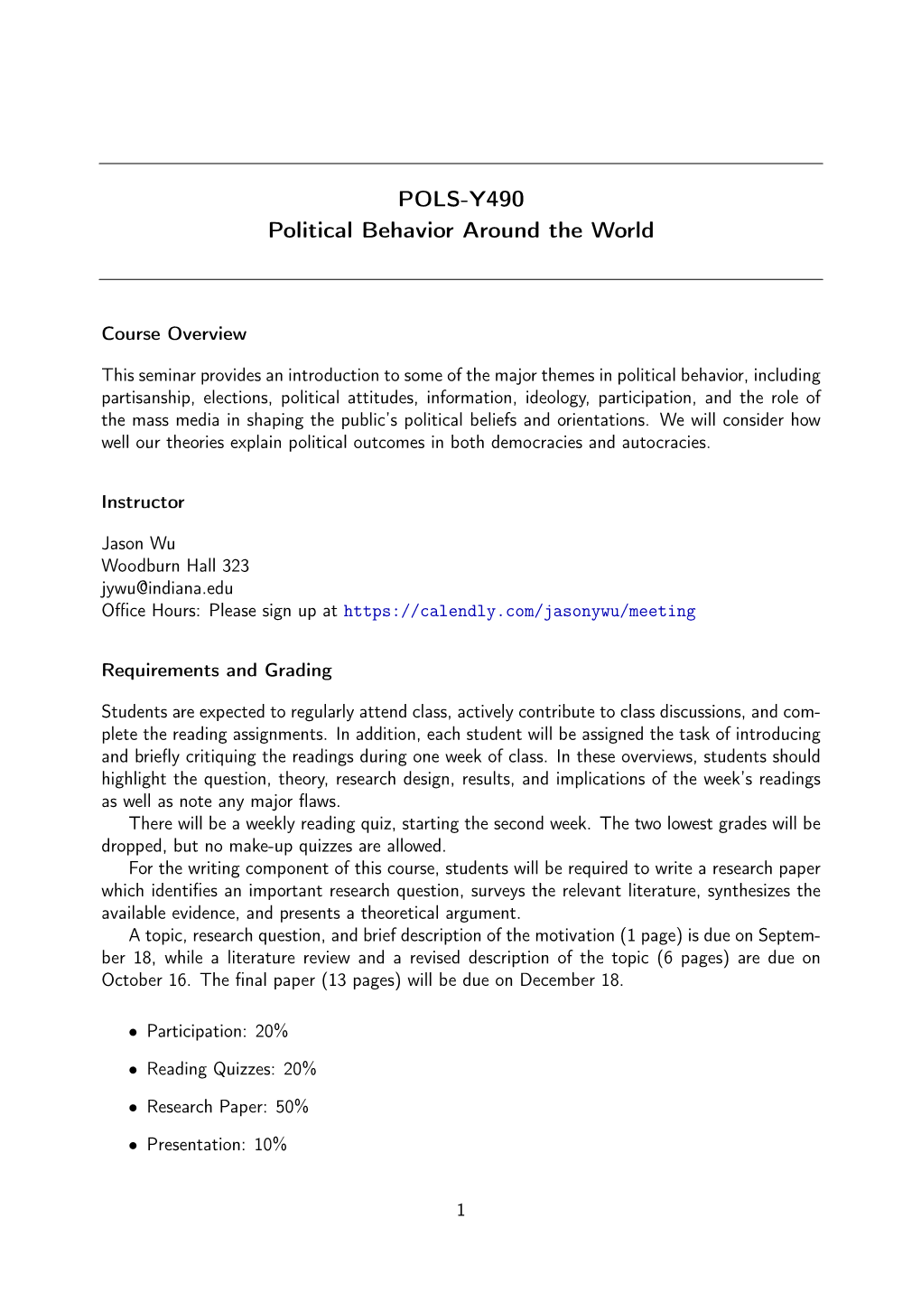 POLS-Y490 Political Behavior Around the World