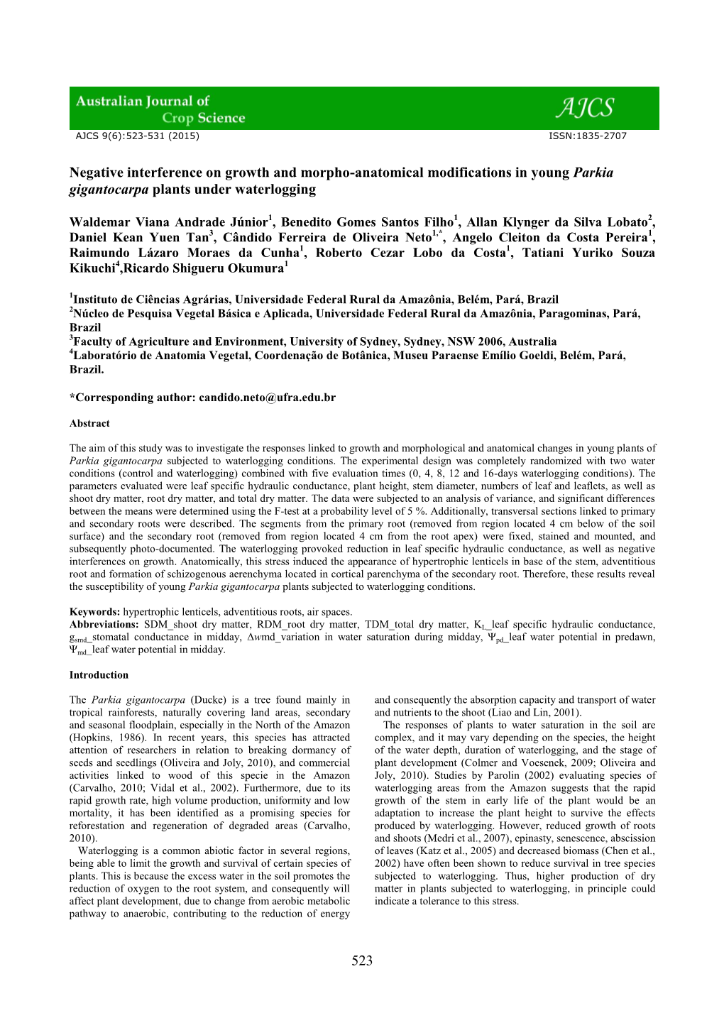 523 Negative Interference on Growth and Morpho-Anatomical