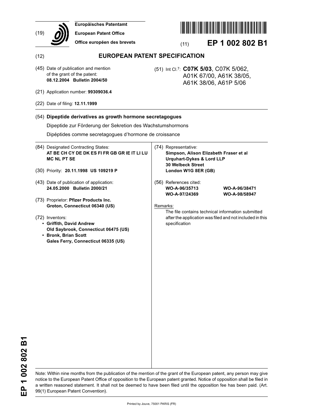 Dipeptide Derivatives As Growth Hormone Secretagogues