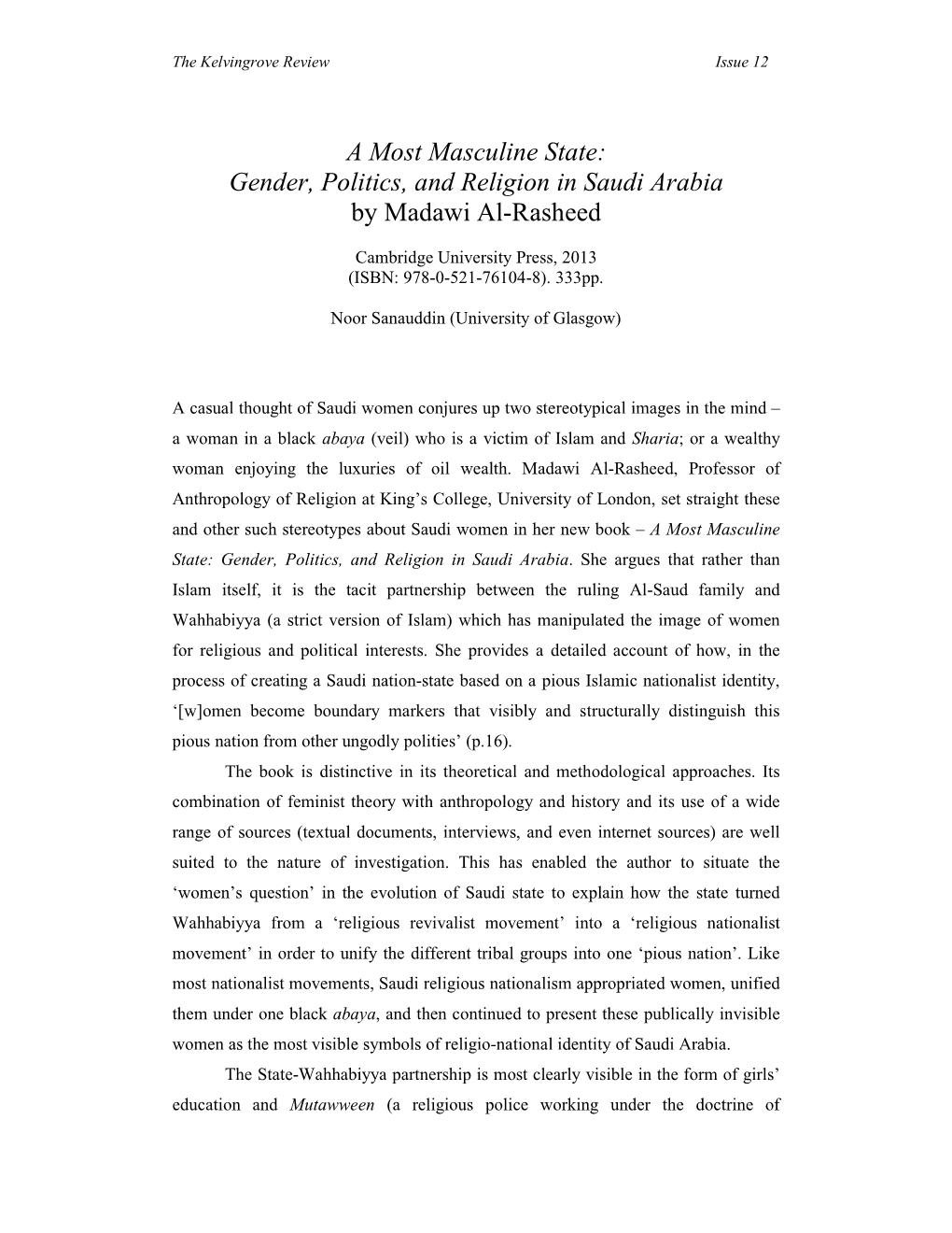 Gender, Politics, and Religion in Saudi Arabia by Madawi Al-Rasheed