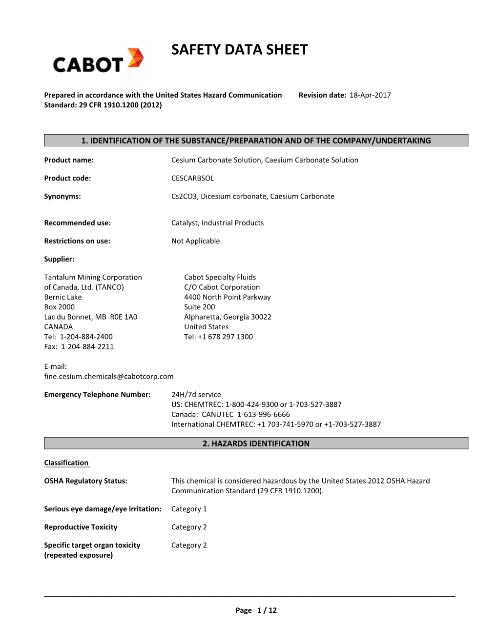 Safety Data Sheet