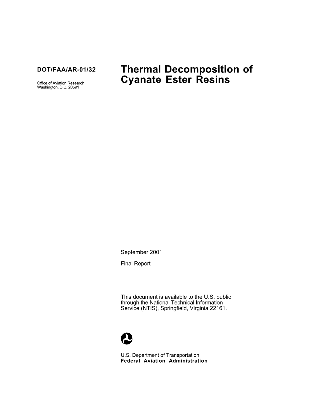 THERMAL DECOMPOSITION of CYANATE ESTER RESINS September 2001 6
