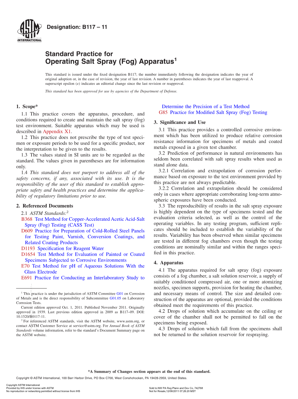 Operating Salt Spray (Fog) Apparatus1