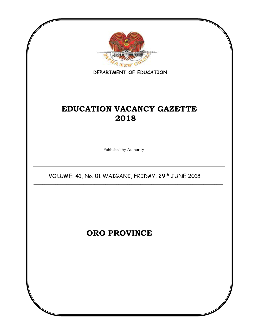 Oro Province Education Vacancy Gazette 2018