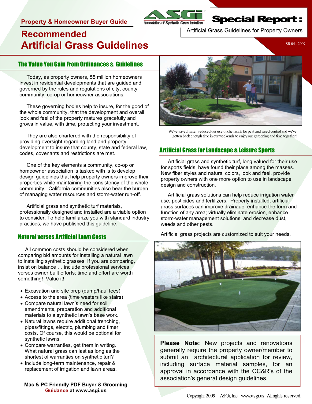 Artificial Grass Guidelines for Property Owners Artificial Grass Guidelines SR.04 - 2009