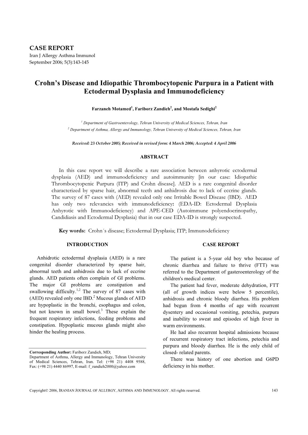 Crohn's Disease and Idiopathic Thrombocytopenic Purpura in A