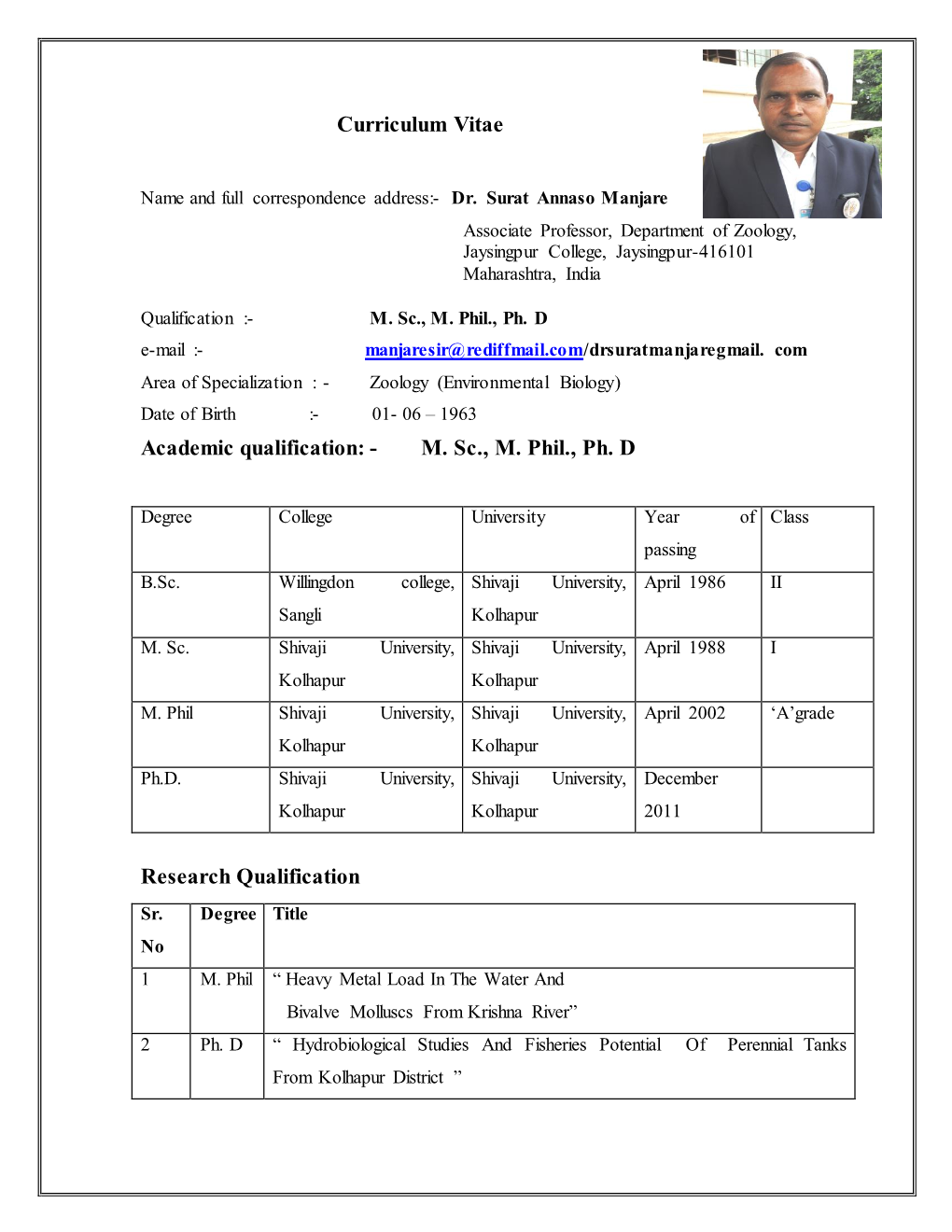 M. Sc., M. Phil., Ph. D Research Qualification