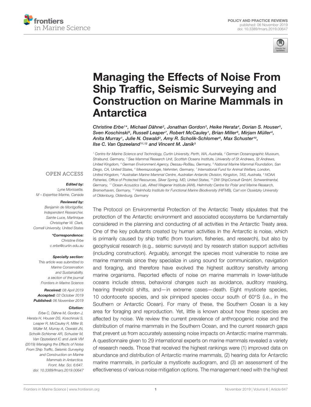 Managing the Effects of Noise from Ship Traffic, Seismic Surveying And