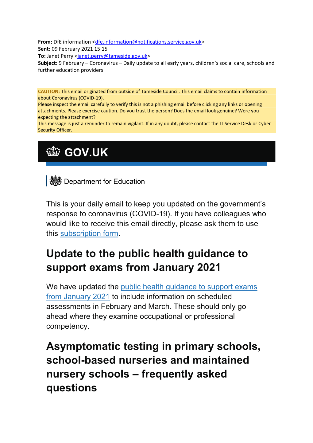 Department for Education Guidance