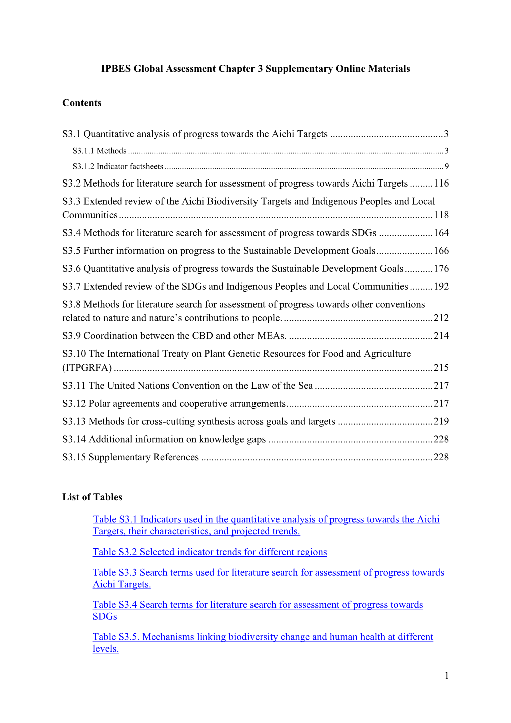 1 IPBES Global Assessment Chapter 3 Supplementary Online Materials