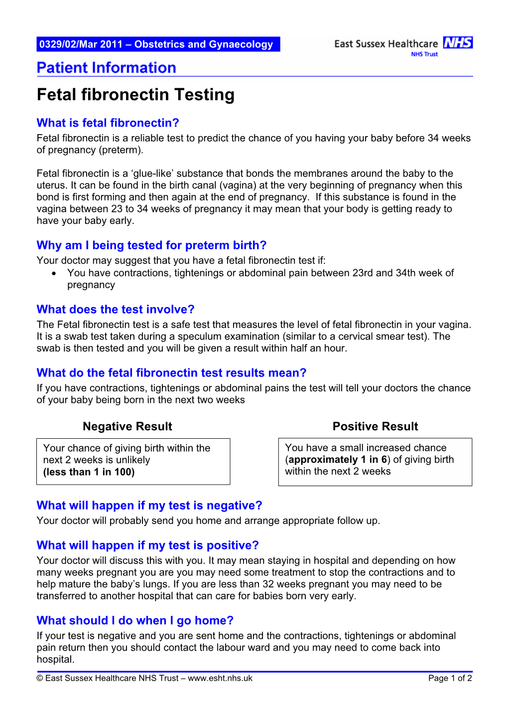 Fetal Fibronectin Testing