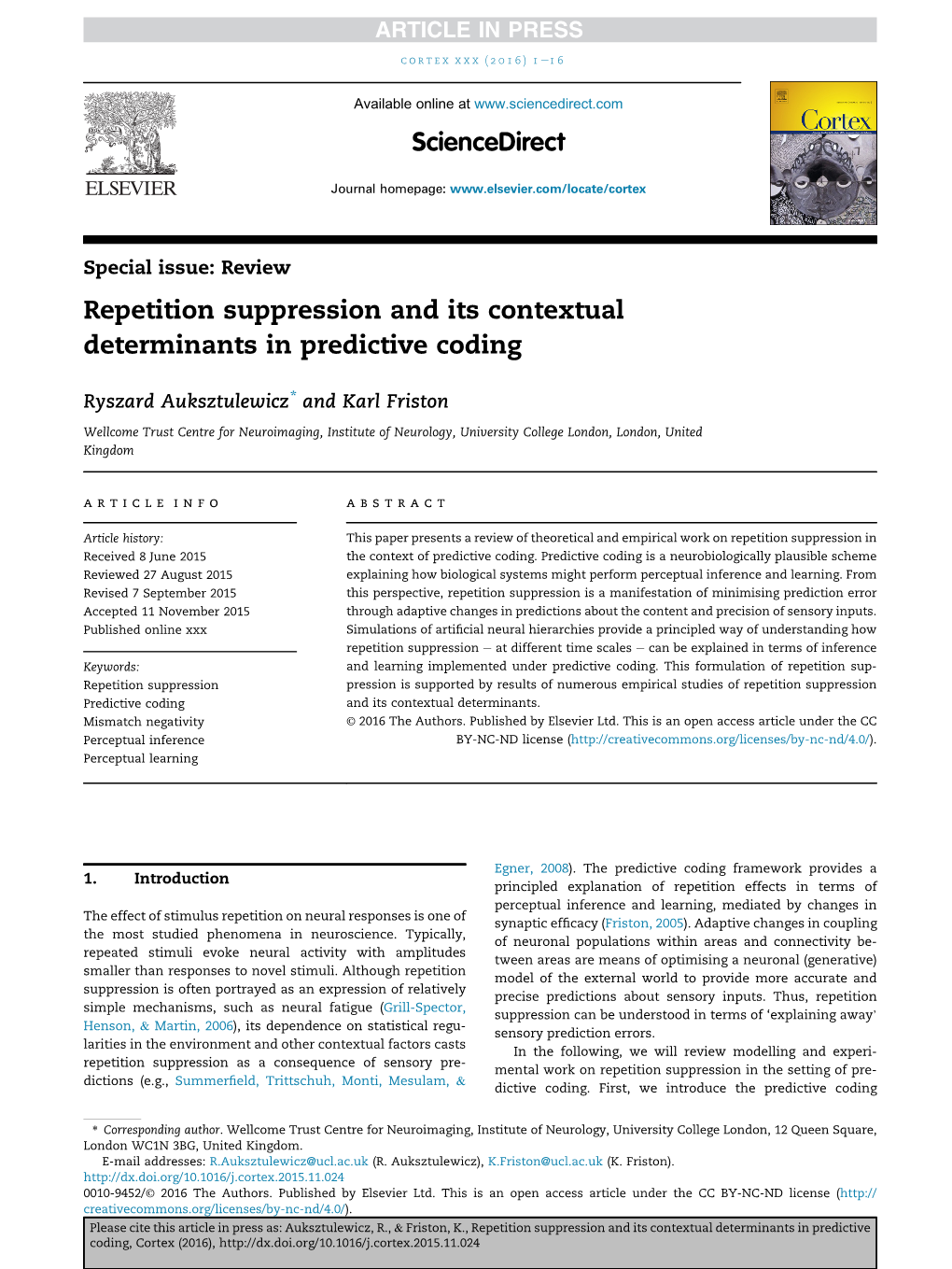 Repetition Suppression and Its Contextual Determinants in Predictive Coding