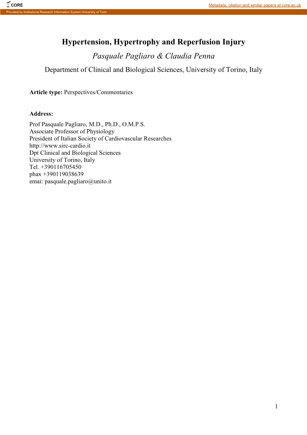 Hypertension, Hypertrophy and Ischemia/Reperfusion Injury