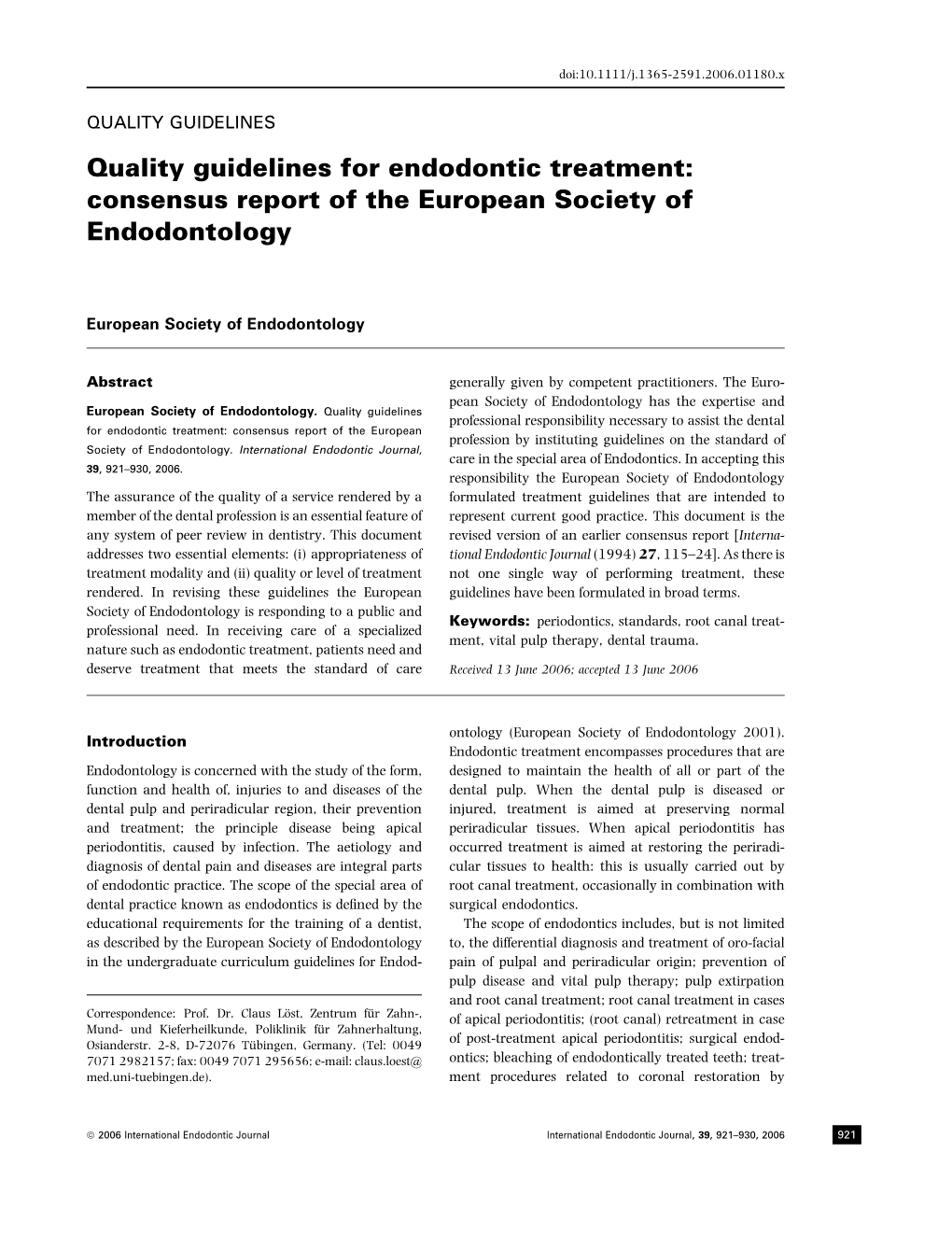 Consensus Report of the European Society of Endodontology