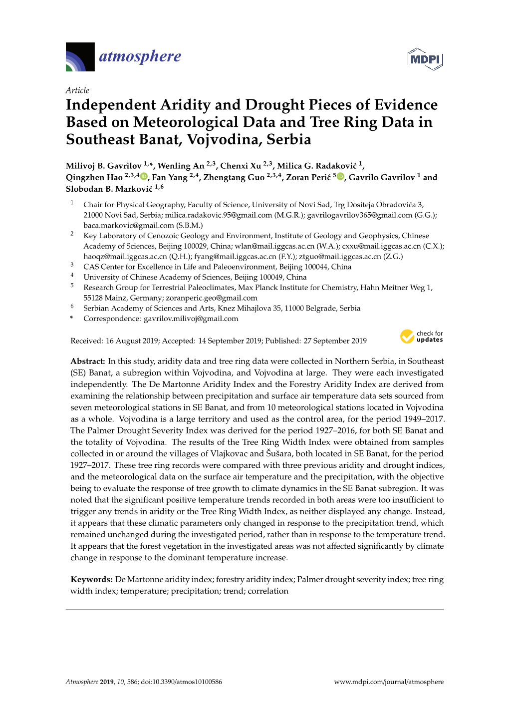 Independent Aridity and Drought Pieces of Evidence Based on Meteorological Data and Tree Ring Data in Southeast Banat, Vojvodina, Serbia