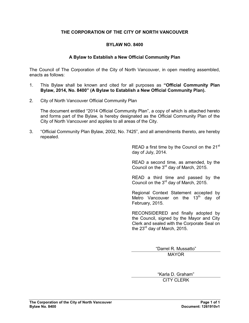 The Corporation of the City of North Vancouver Bylaw