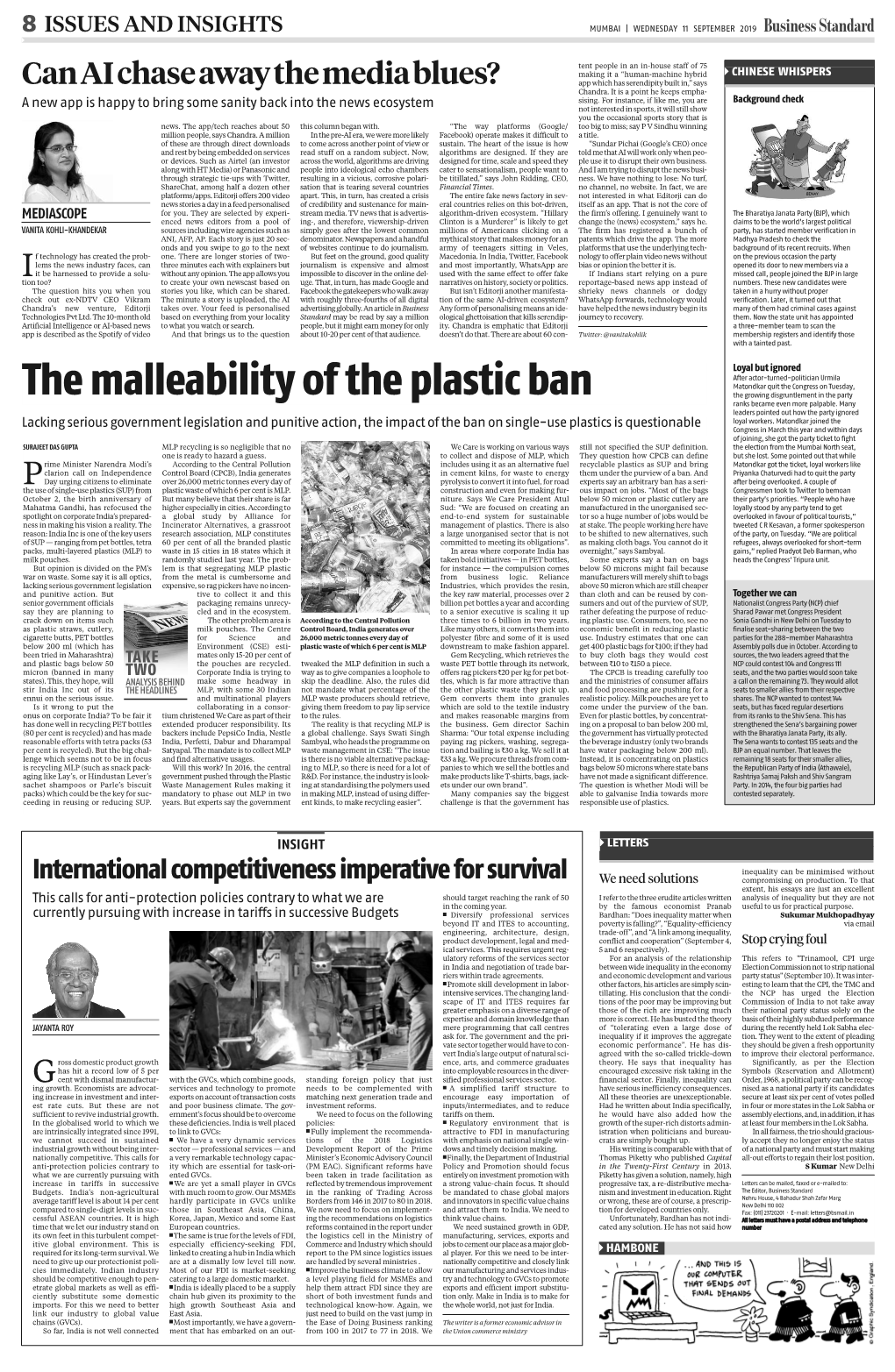 The Malleability of the Plastic Ban the Growing Disgruntlement in the Party Ranks Became Even More Palpable