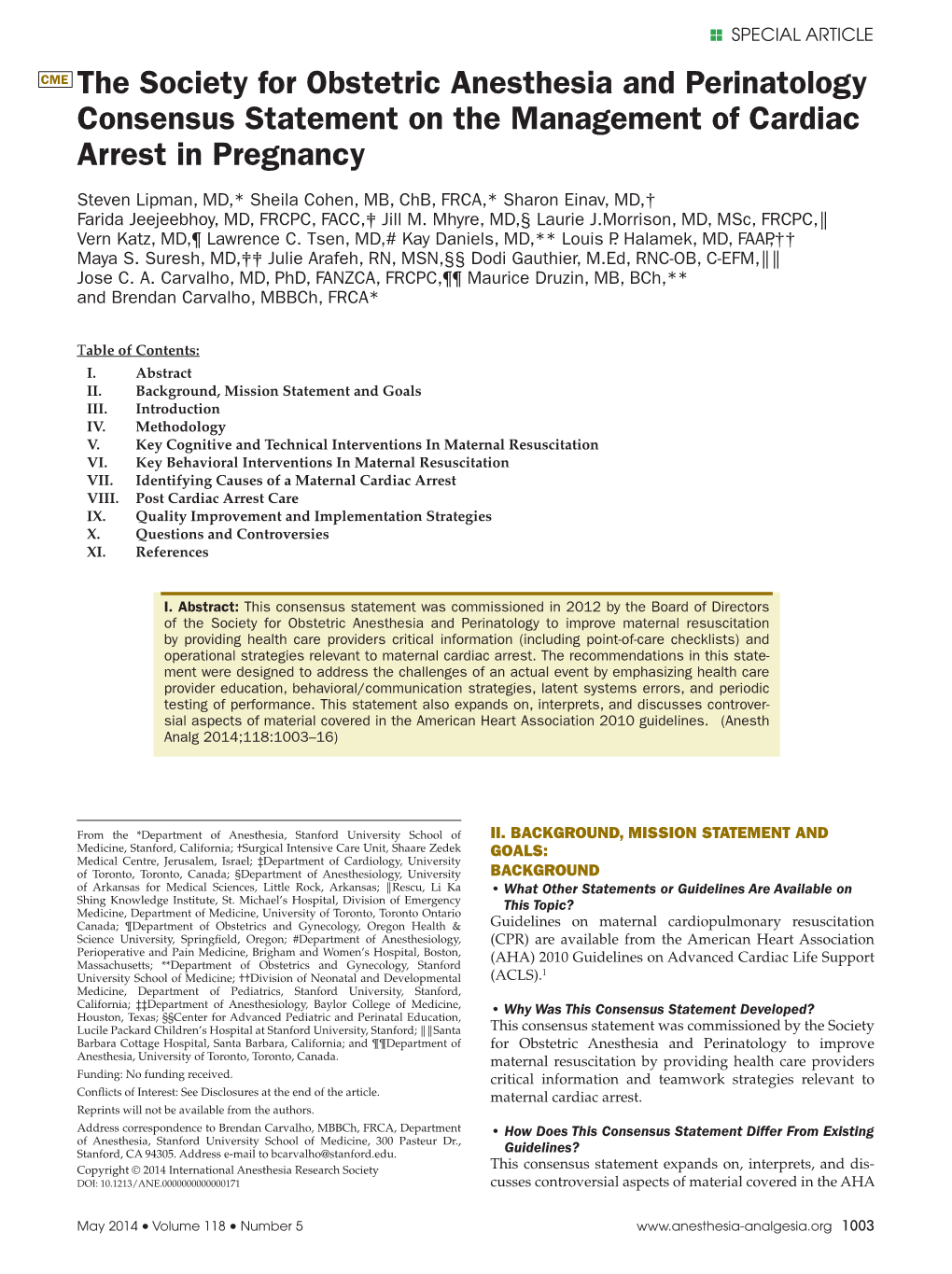 The Society for Obstetric Anesthesia and Perinatology Consensus Statement on the Management of Cardiac Arrest in Pregnancy