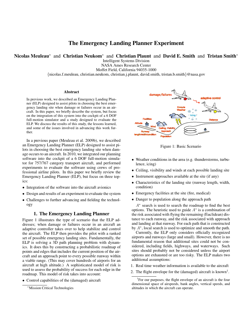 The Emergency Landing Planner Experiment