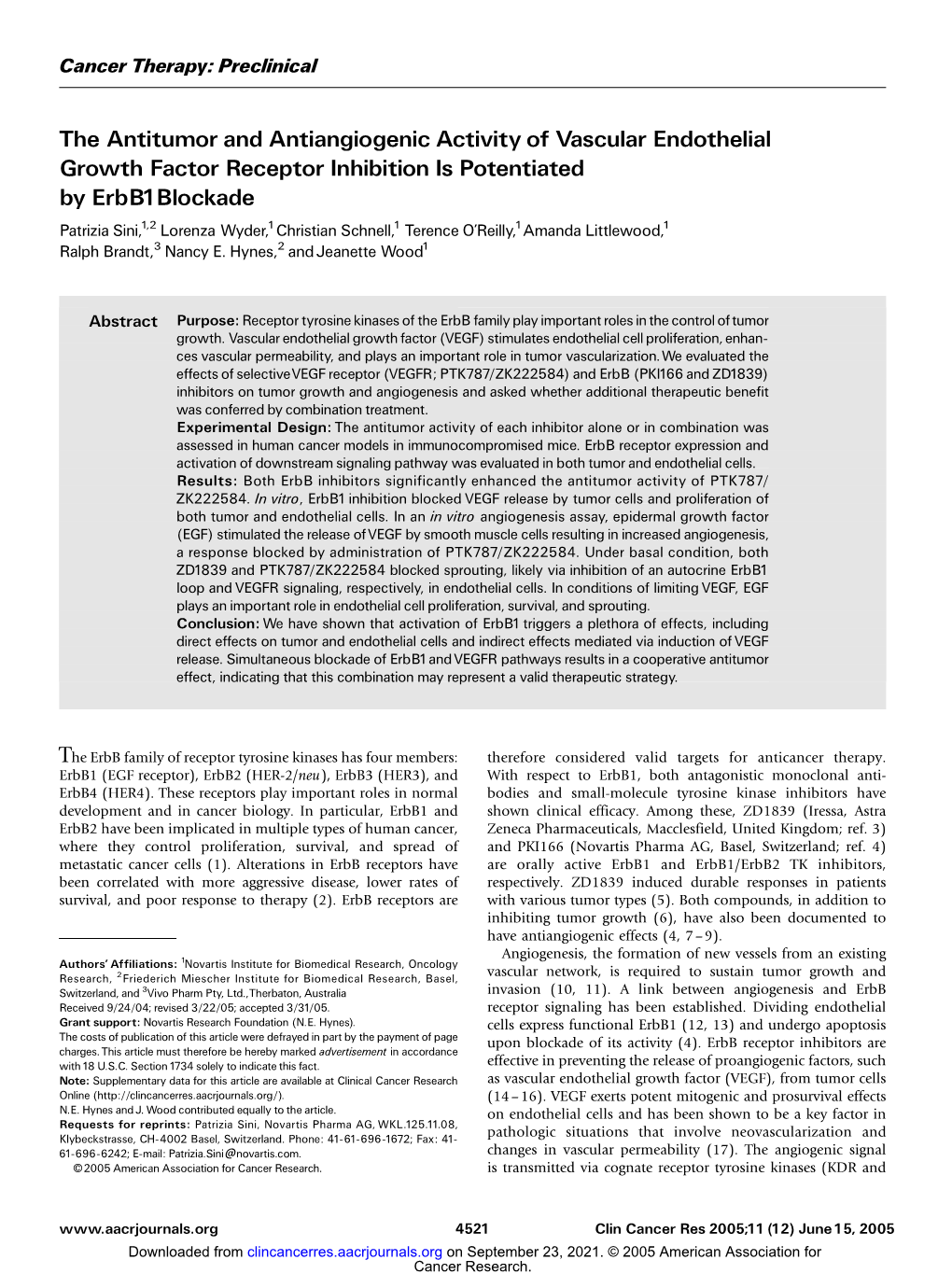 The Antitumor and Antiangiogenic Activity of Vascular Endothelial