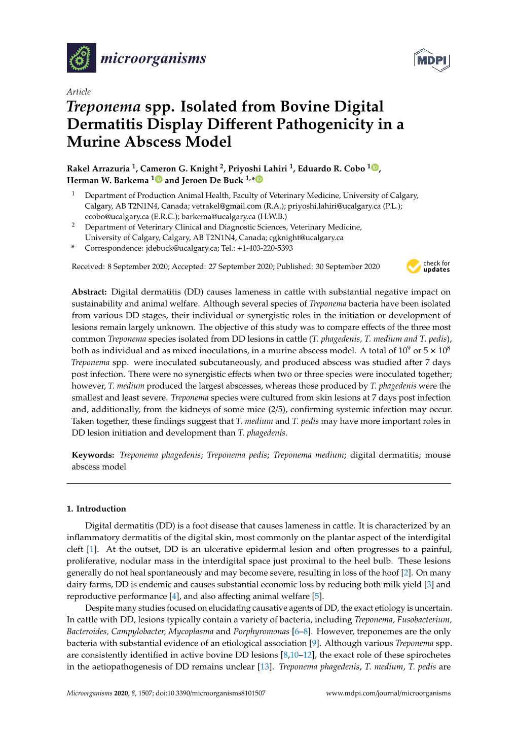 Treponema Spp. Isolated from Bovine Digital Dermatitis Display Different