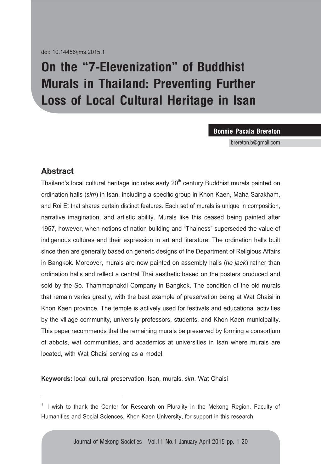 On the “7-Elevenization” of Buddhist Murals in Thailand: Preventing Further Loss of Local Cultural Heritage in Isan