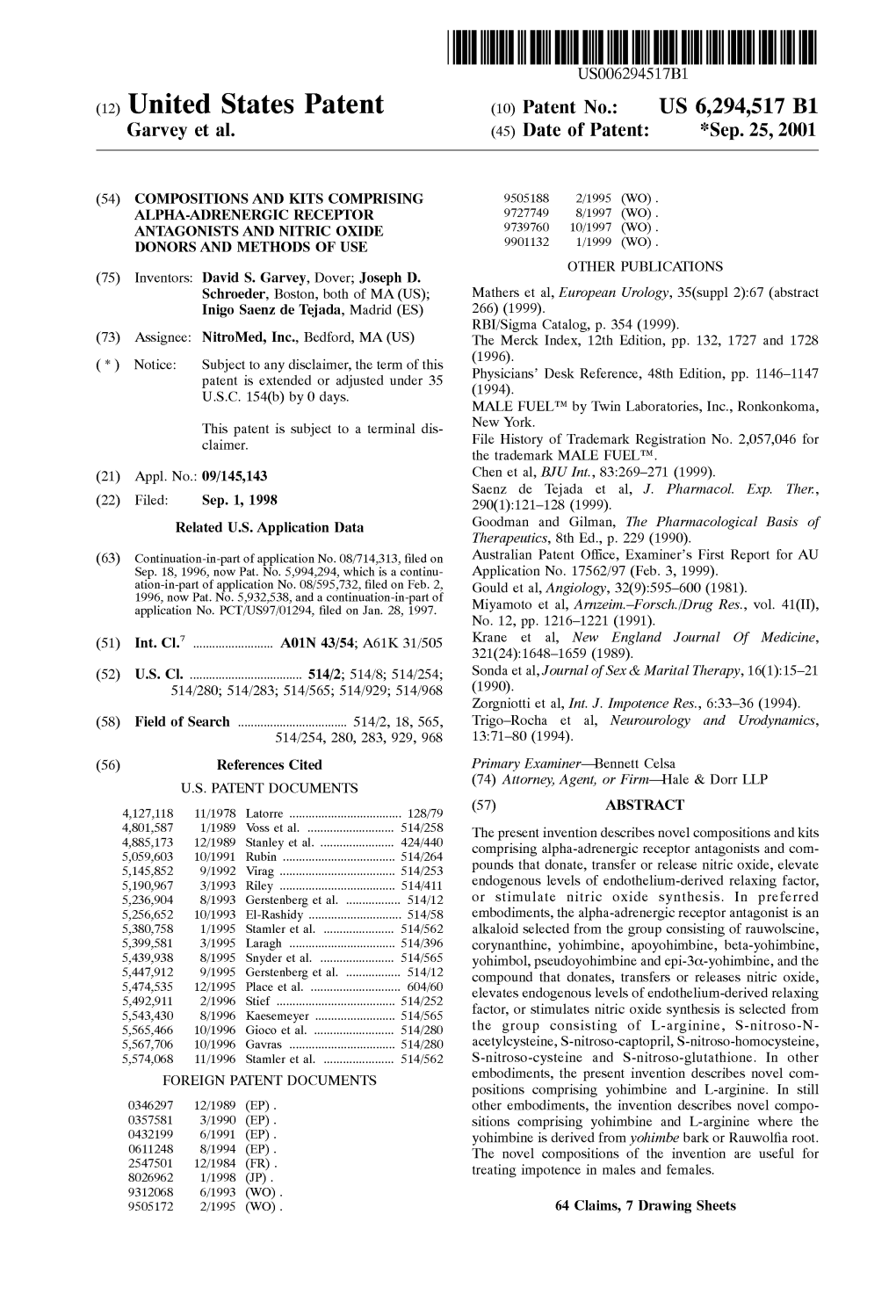 (12) United States Patent (10) Patent No.: US 6,294,517 B1 Garvey Et Al