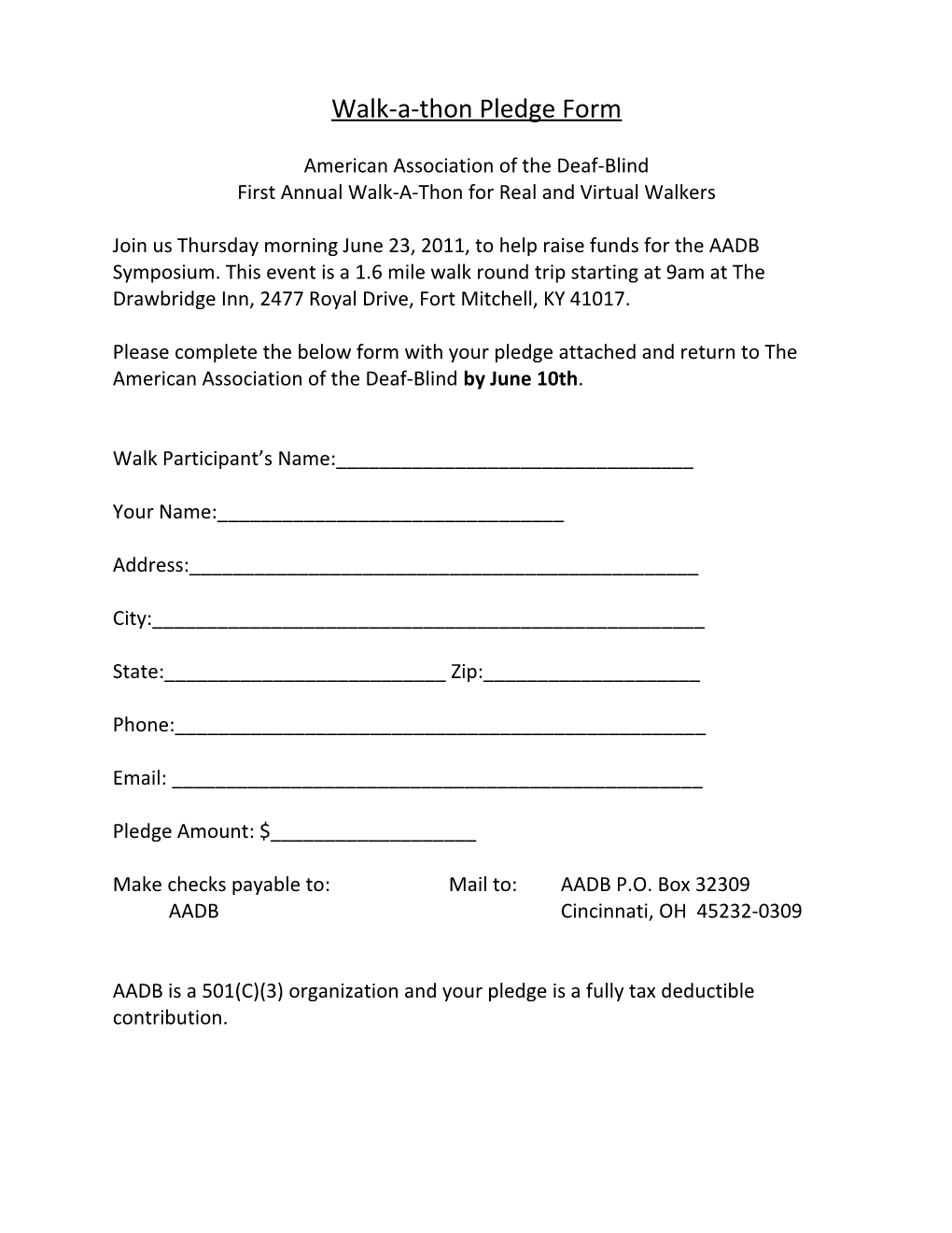 Walk-A-Thon Pledge Form