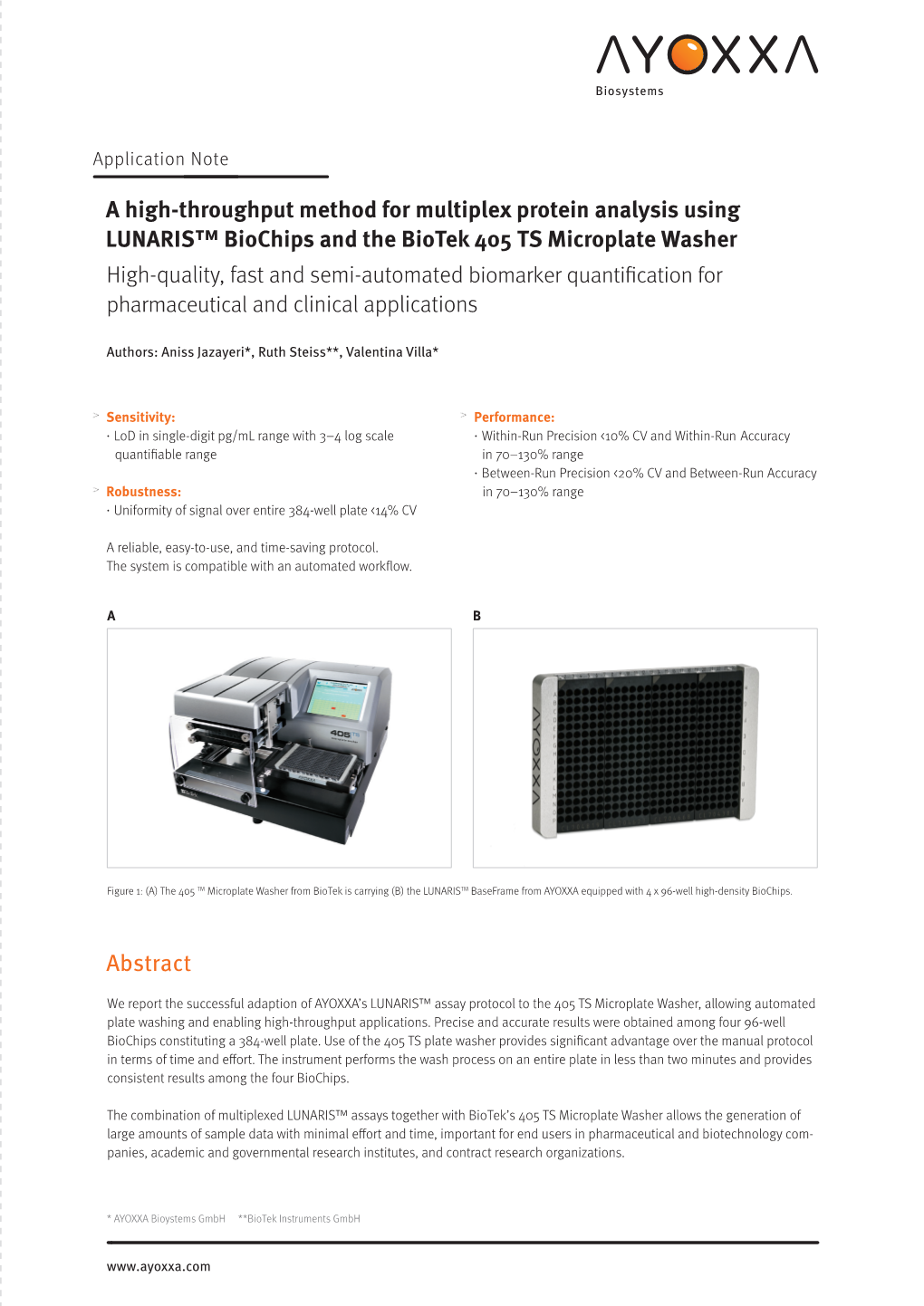 A High-Throughput Method for Multiplex Protein Analysis Using LUNARIS™ Biochips and the Biotek 405 TS Microplate Washer High