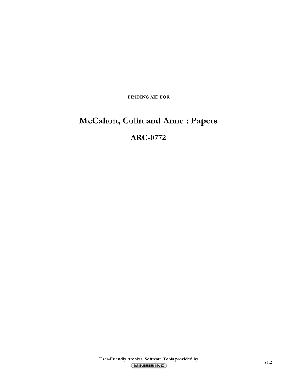 Mccahon, Colin and Anne : Papers ARC-0772