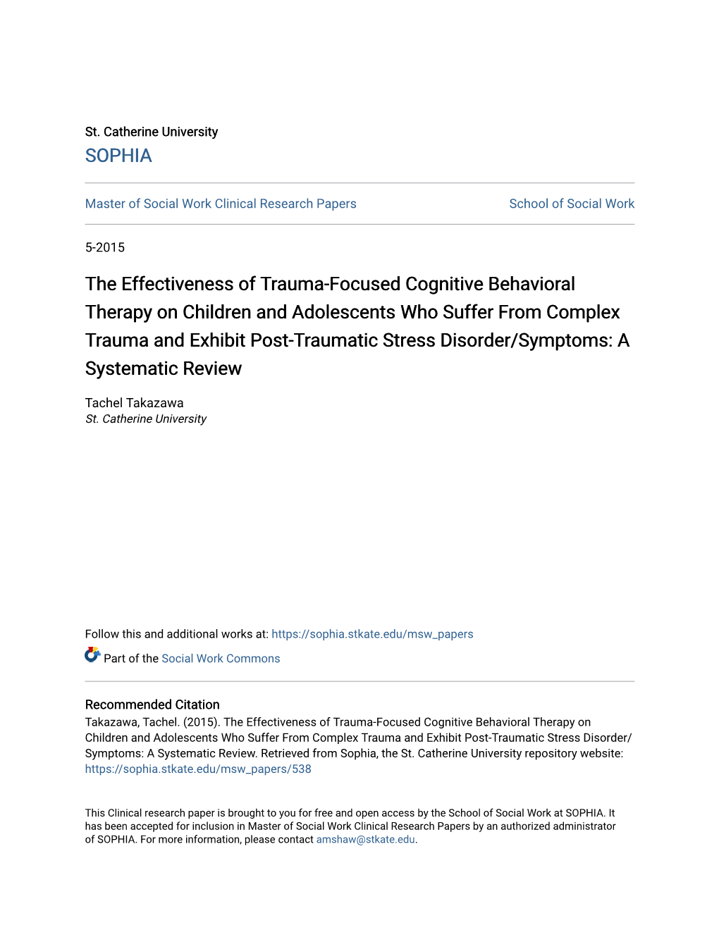 The Effectiveness of Trauma-Focused Cognitive Behavioral Therapy On