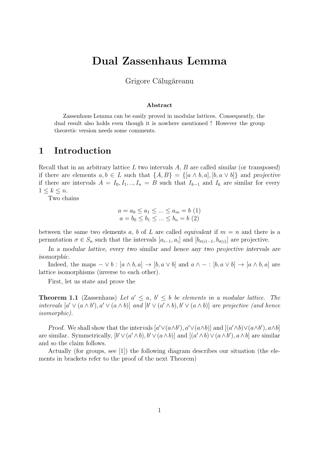 Dual Zassenhaus Lemma