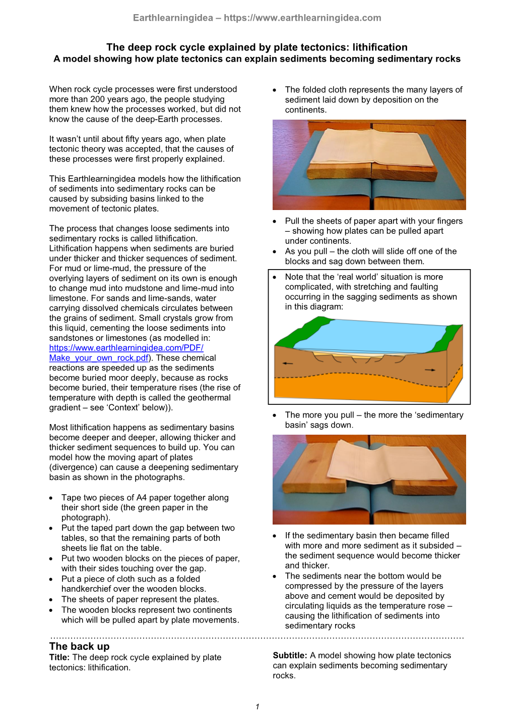 Deep Rock Cycle Explained by Plate Tectonics: Lithification a Model Showing How Plate Tectonics Can Explain Sediments Becoming Sedimentary Rocks