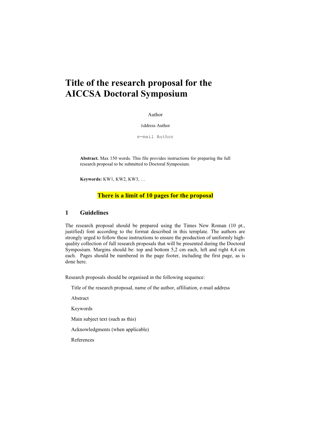 Title of the Research Proposal for the AICCSA Doctoral Symposium