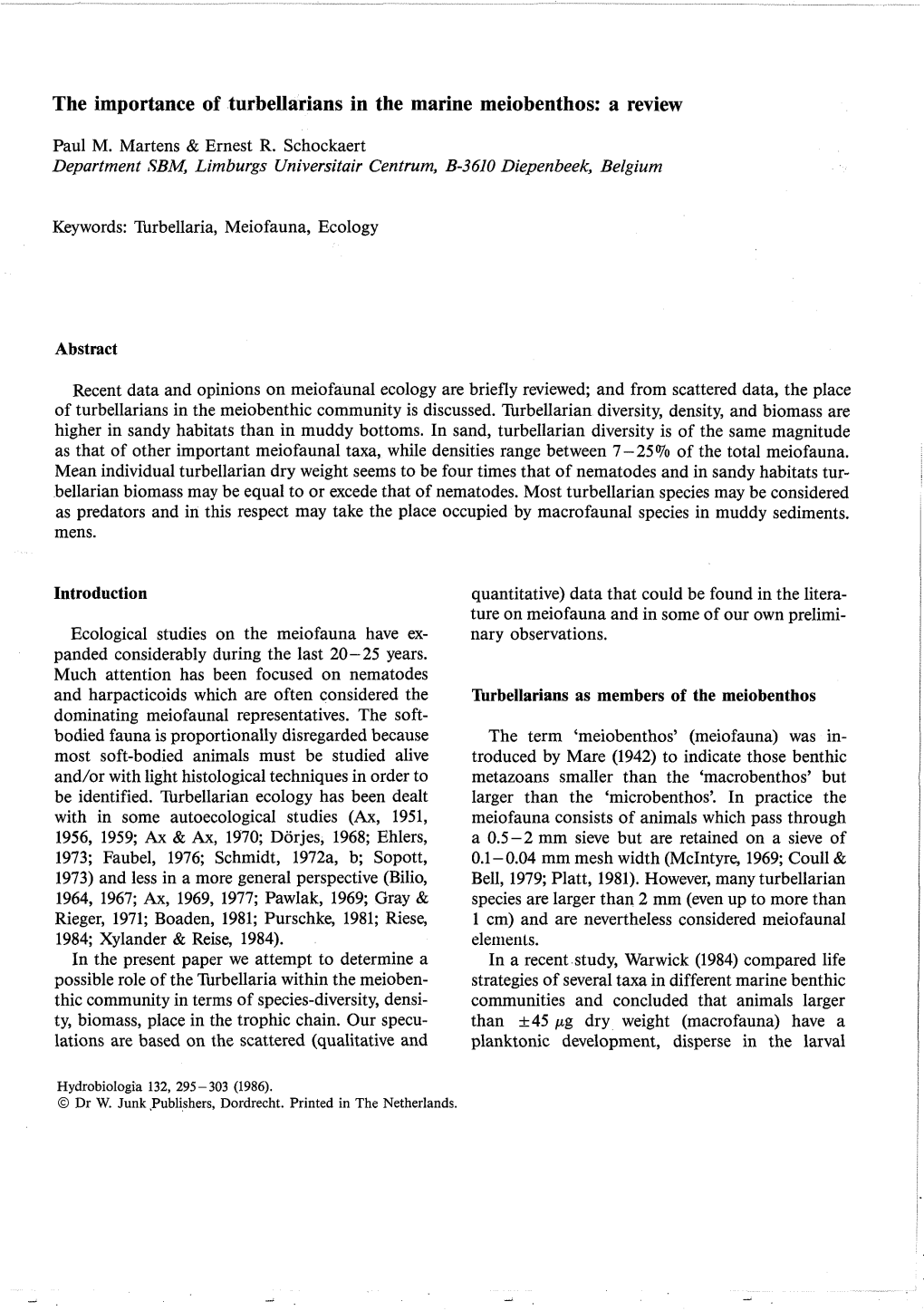 The Importance of Turbellarians in the Marine Meiobenthos: a Review