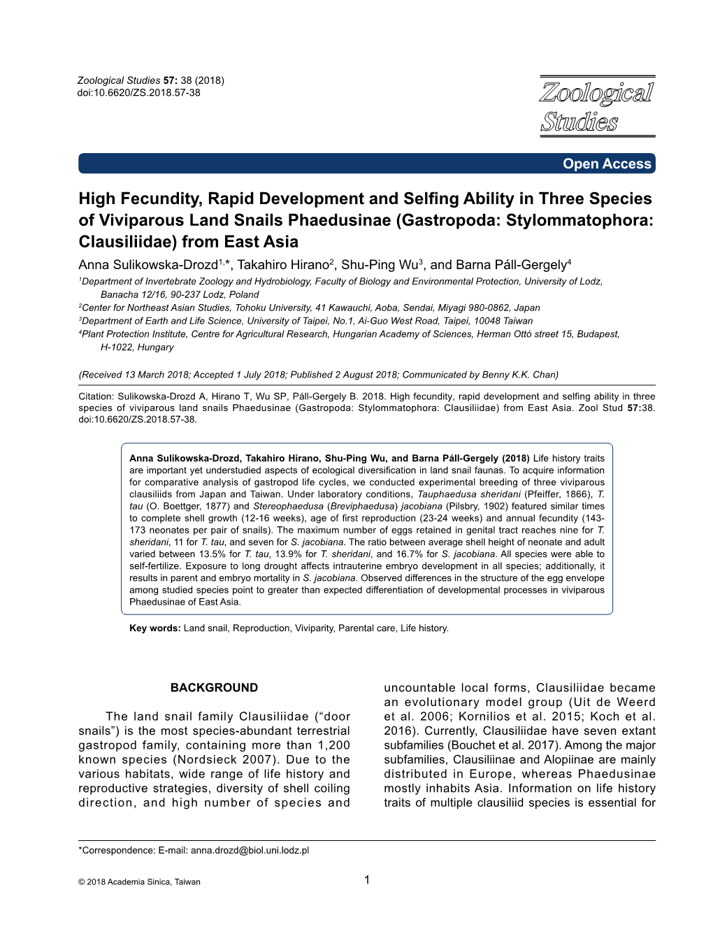 High Fecundity, Rapid Development and Selfing Ability in Three Species of Viviparous Land Snails Phaedusinae (Gastropoda: Stylom