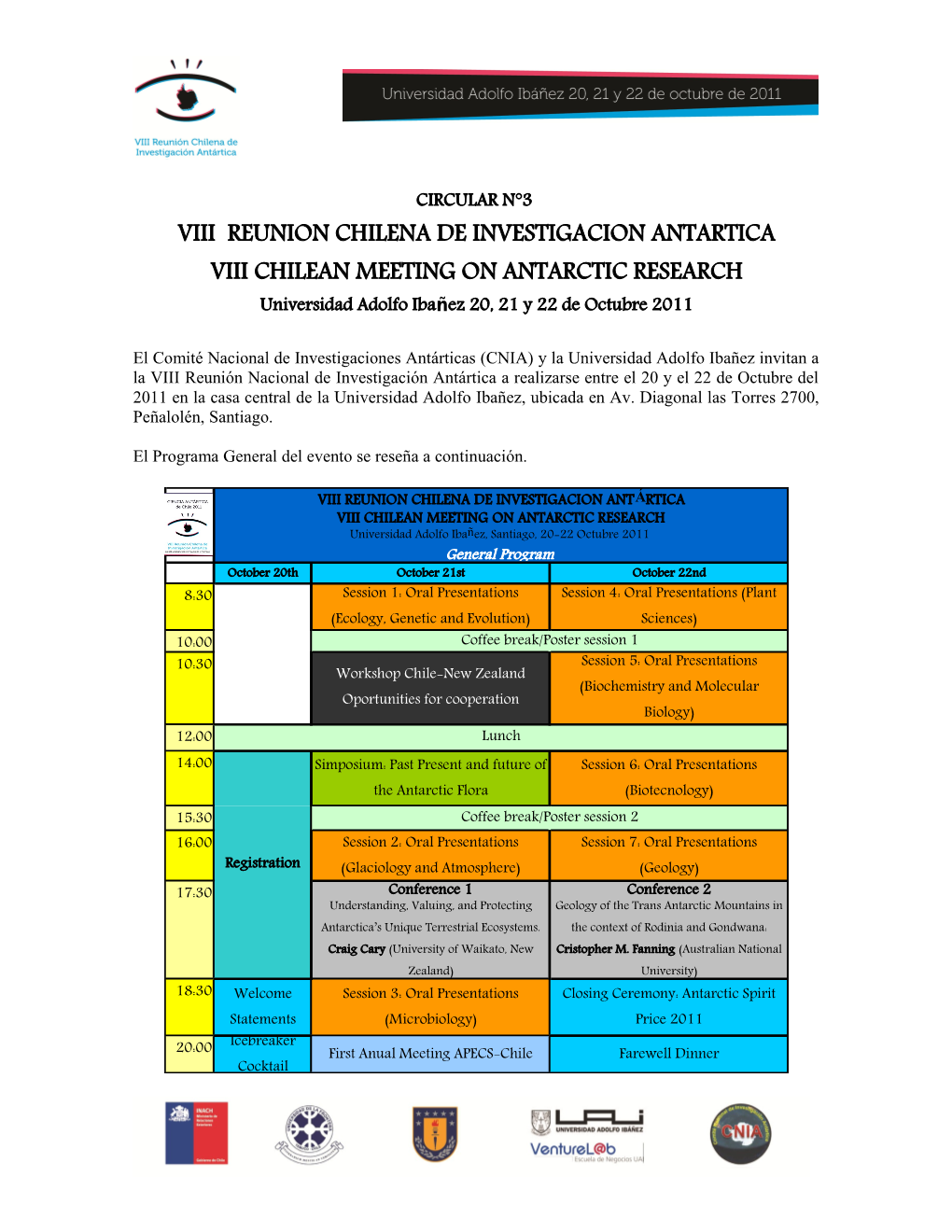 Viii Reunión Nacional De Investigaciónes Antarcticas