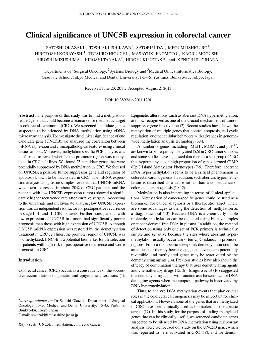 Clinical Significance of UNC5B Expression in Colorectal Cancer