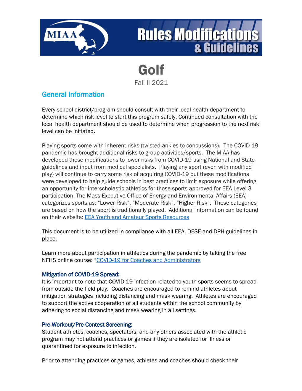 Golf Fall II 2021 General Information